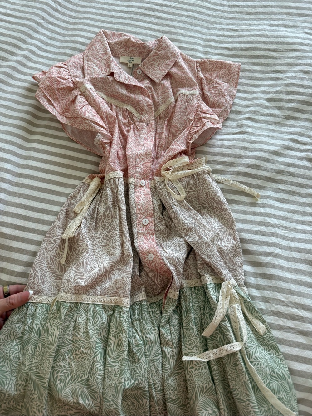 entro Pink, Cream & Green Tiered Button Dress